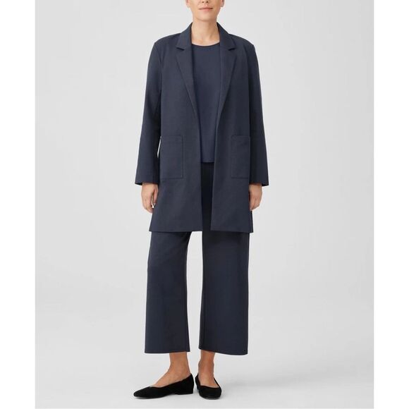 Eileen Fisher $248 Cotton Blend Ponte Long Pocket Blazer Jacket Ocean Blue PM - Picture 1 of 11